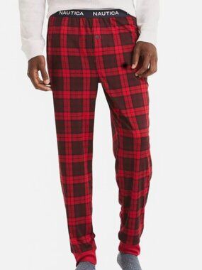 Naticua Mens Classic-fit stretch solid sleep joggers in red XL